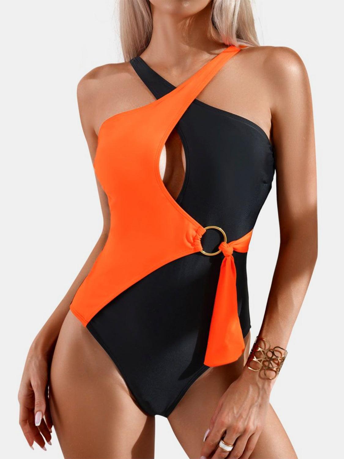 Cutout Contrast Sleeveless One-Piece Swimwear in 4 Colors - Olive Ave