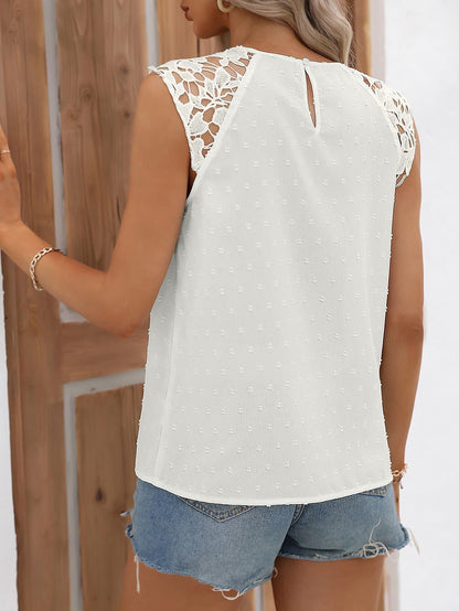 Cutout Spliced Lace Tank - Olive Ave