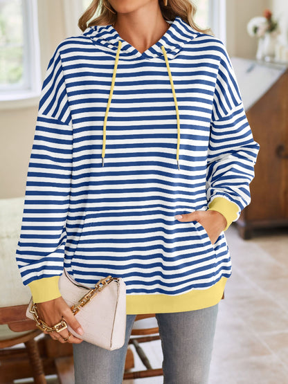 Drawstring Striped Hoodie in 6 Colors