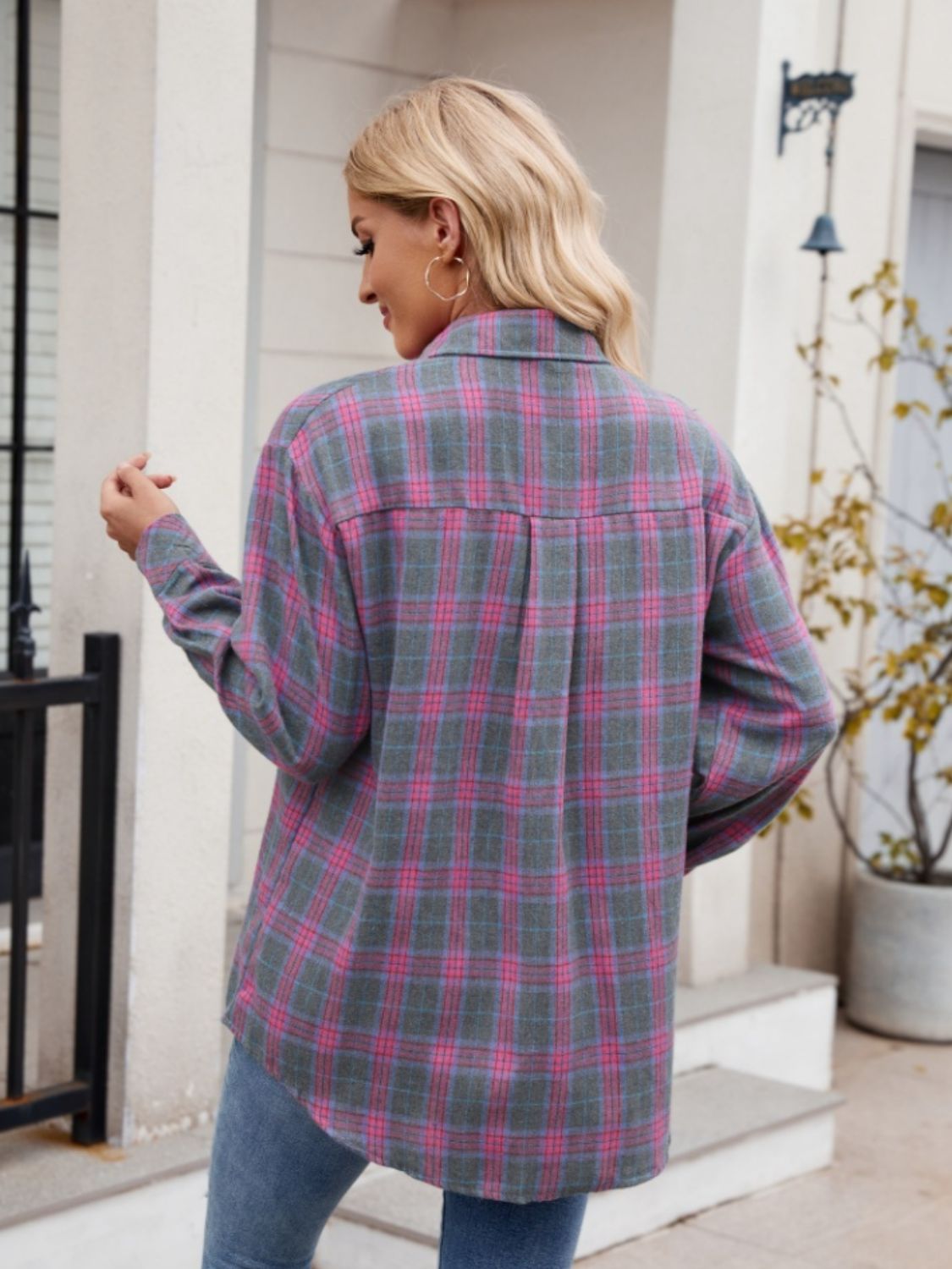 Pocketed Plaid Long Sleeve Shirt in 6 Colors