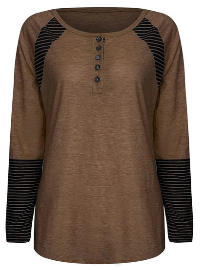 Full Size Striped Quarter Button Top in 6 Colors