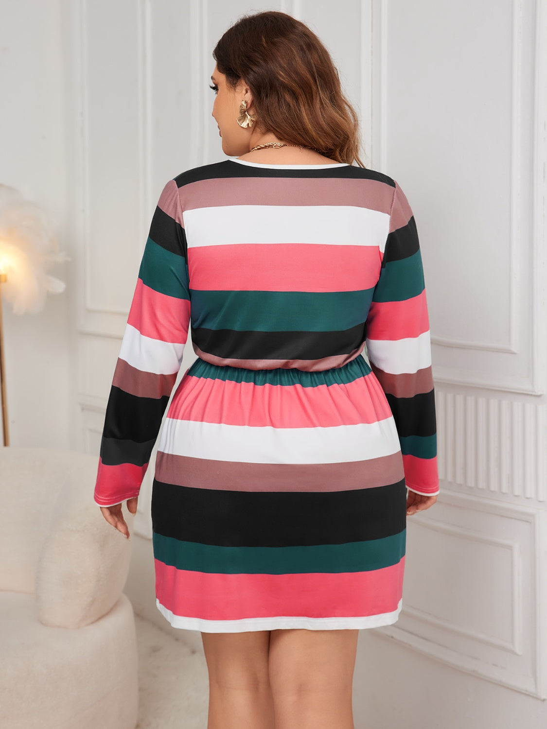 Plus Size Striped Long Sleeve Mini Dress