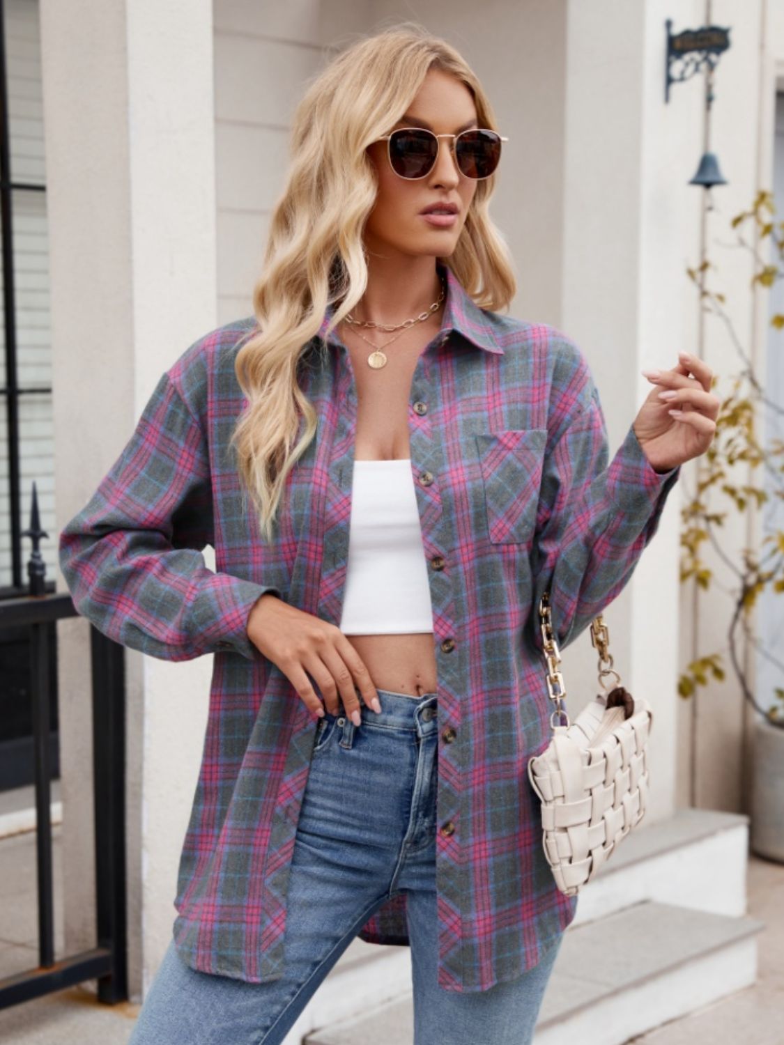 Pocketed Plaid Long Sleeve Shirt in 6 Colors