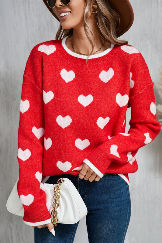 Contrast Trim Heart Sweater in 2 Colors