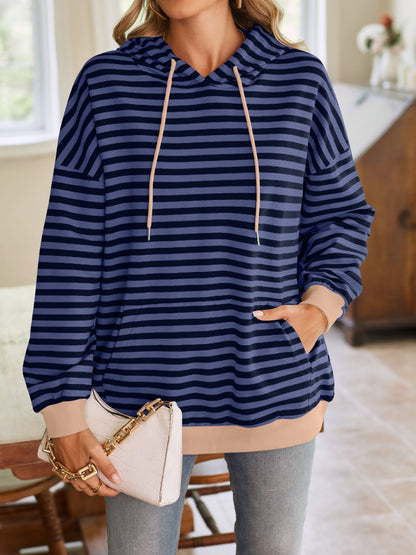 Drawstring Striped Hoodie in 6 Colors