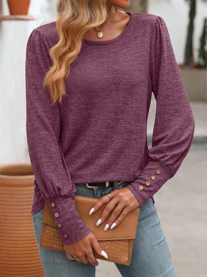 Decorative Button Long Sleeve Top in 5 Colors