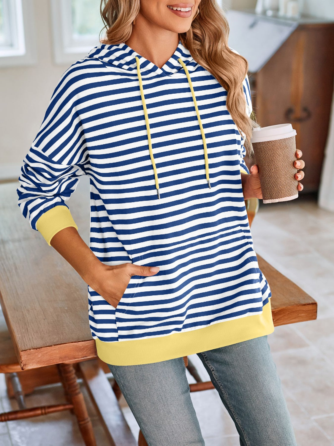 Drawstring Striped Hoodie in 6 Colors