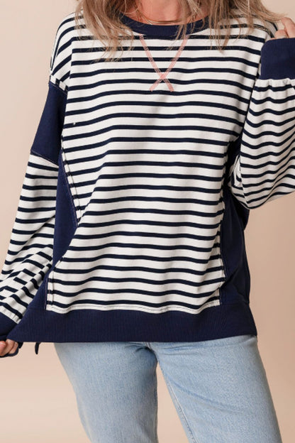 Exposed Seam Striped Sweatshirt