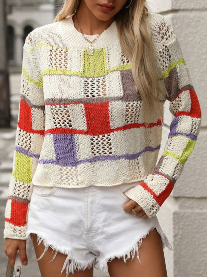 Openwork Color Block Sweater in 4 Colors