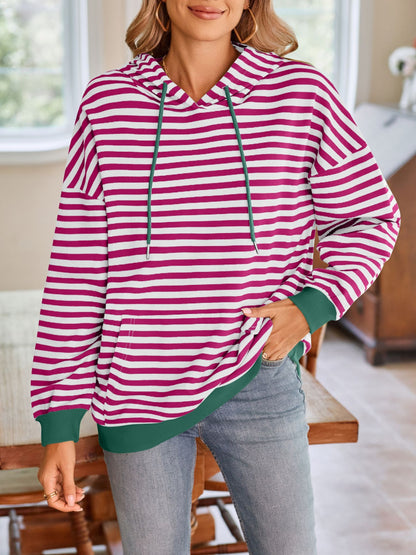 Drawstring Striped Hoodie in 6 Colors