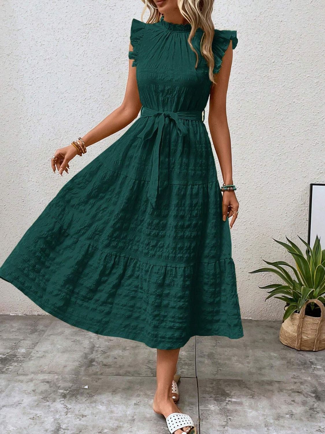 Tied Ruffled Midi Dress in 7 Colors