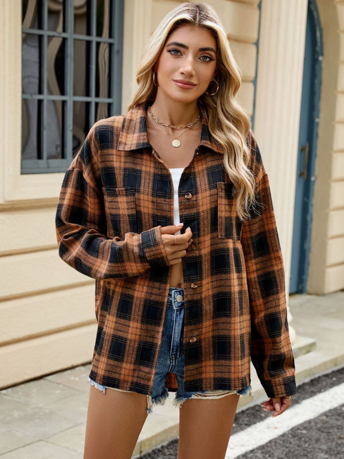 Plaid Collared Neck Long Sleeve Shirt in 8 Colors