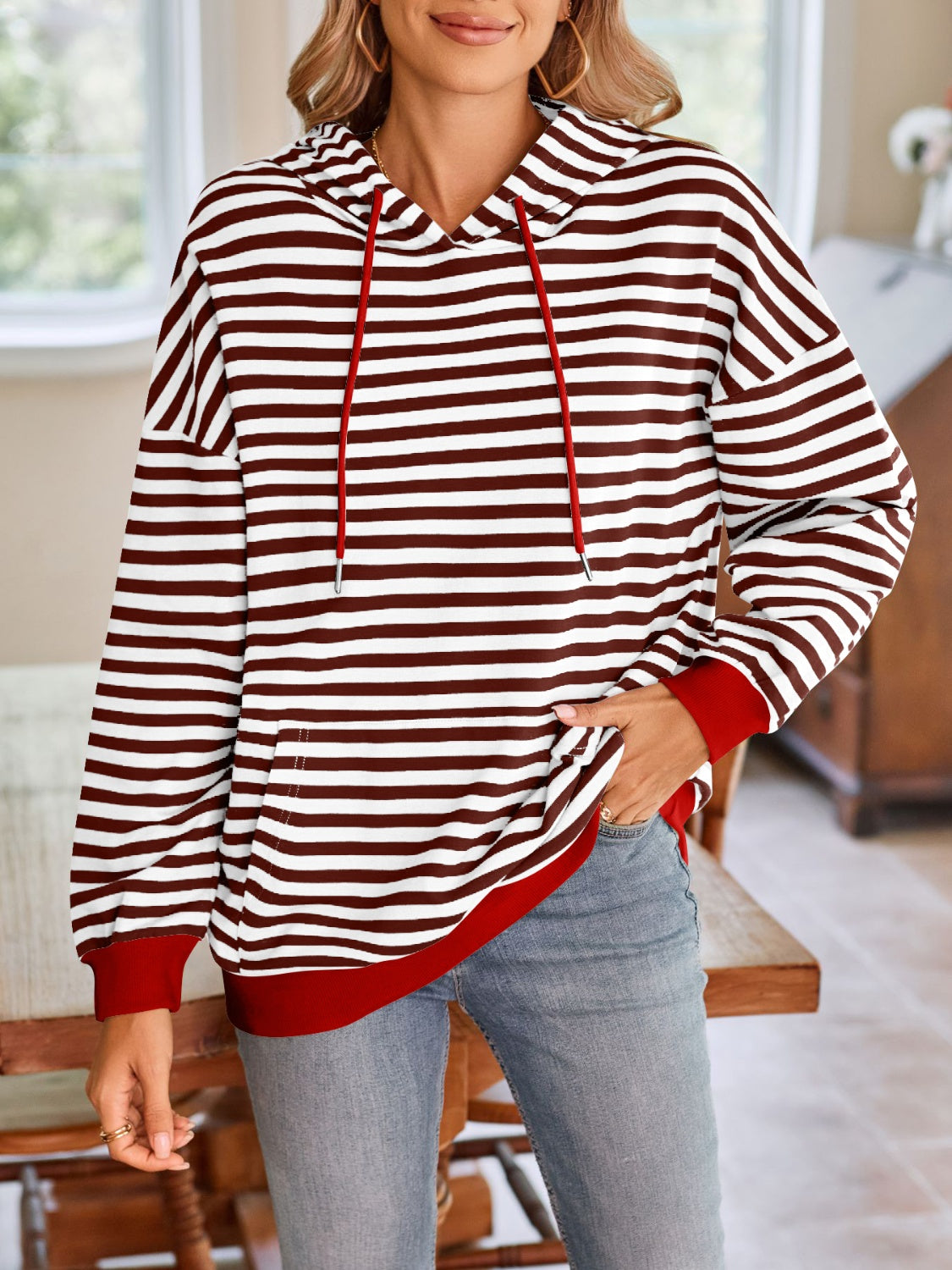 Drawstring Striped Hoodie in 6 Colors