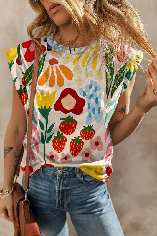 Printed Cap Sleeve Top - Olive Ave
