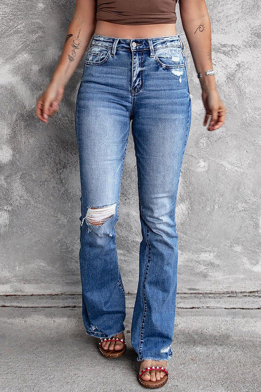 Distressed Flared Jeans - Olive Ave