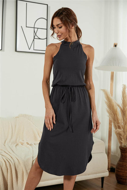 Drawstring Open Back Sleeveless Dress - Olive Ave