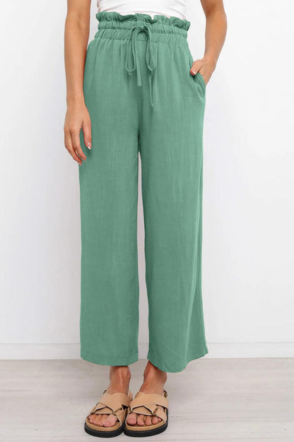 Drawstring Paperbag Waist Wide Leg Pants in 6 pants - Olive Ave