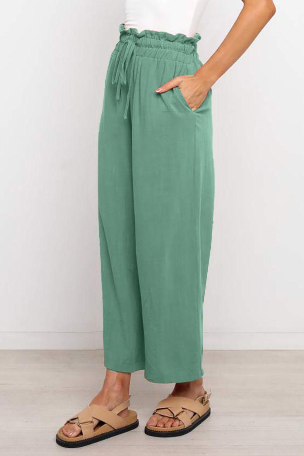 Drawstring Paperbag Waist Wide Leg Pants in 6 pants - Olive Ave