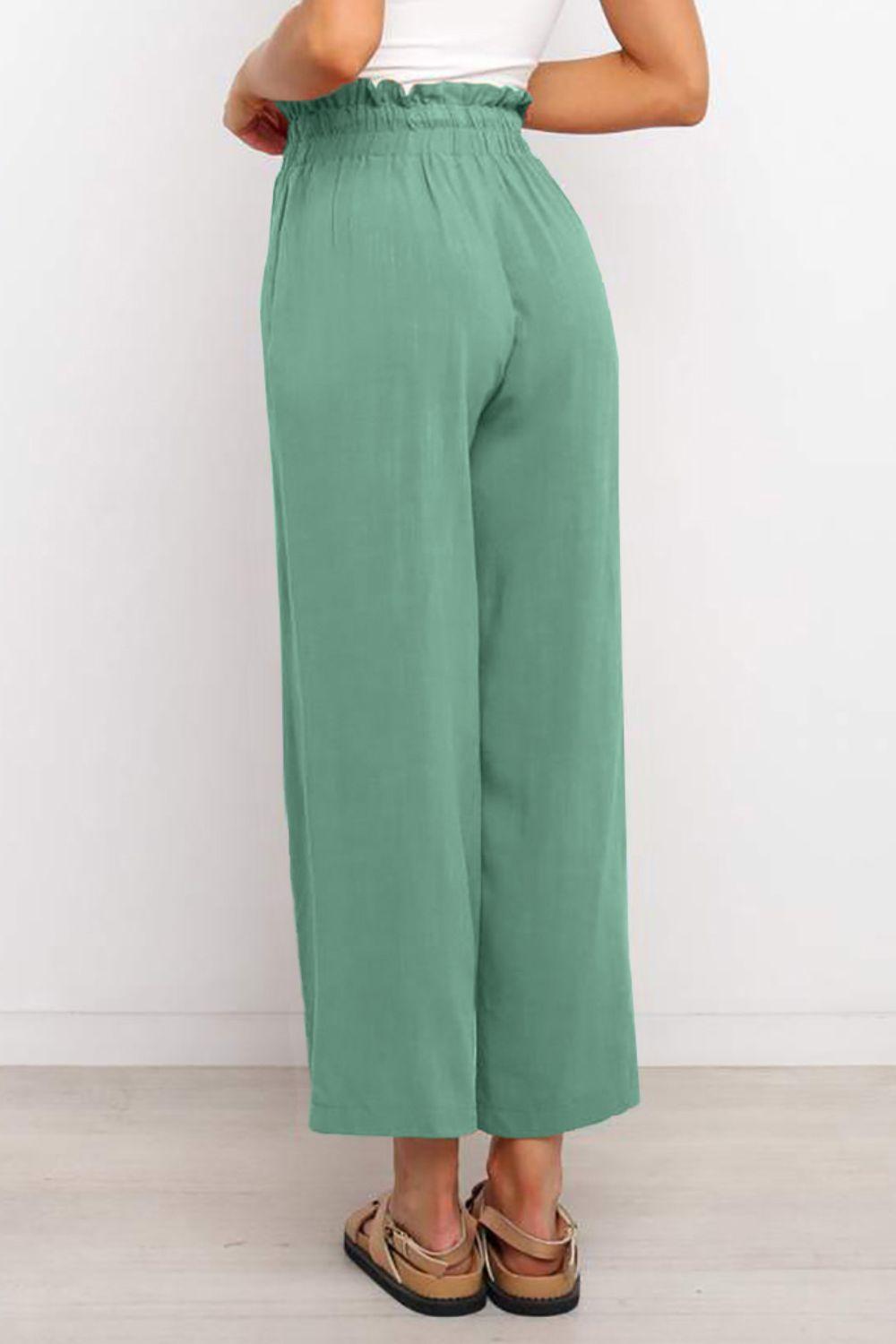 Drawstring Paperbag Waist Wide Leg Pants in 6 pants - Olive Ave