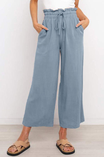 Drawstring Paperbag Waist Wide Leg Pants in 6 pants - Olive Ave