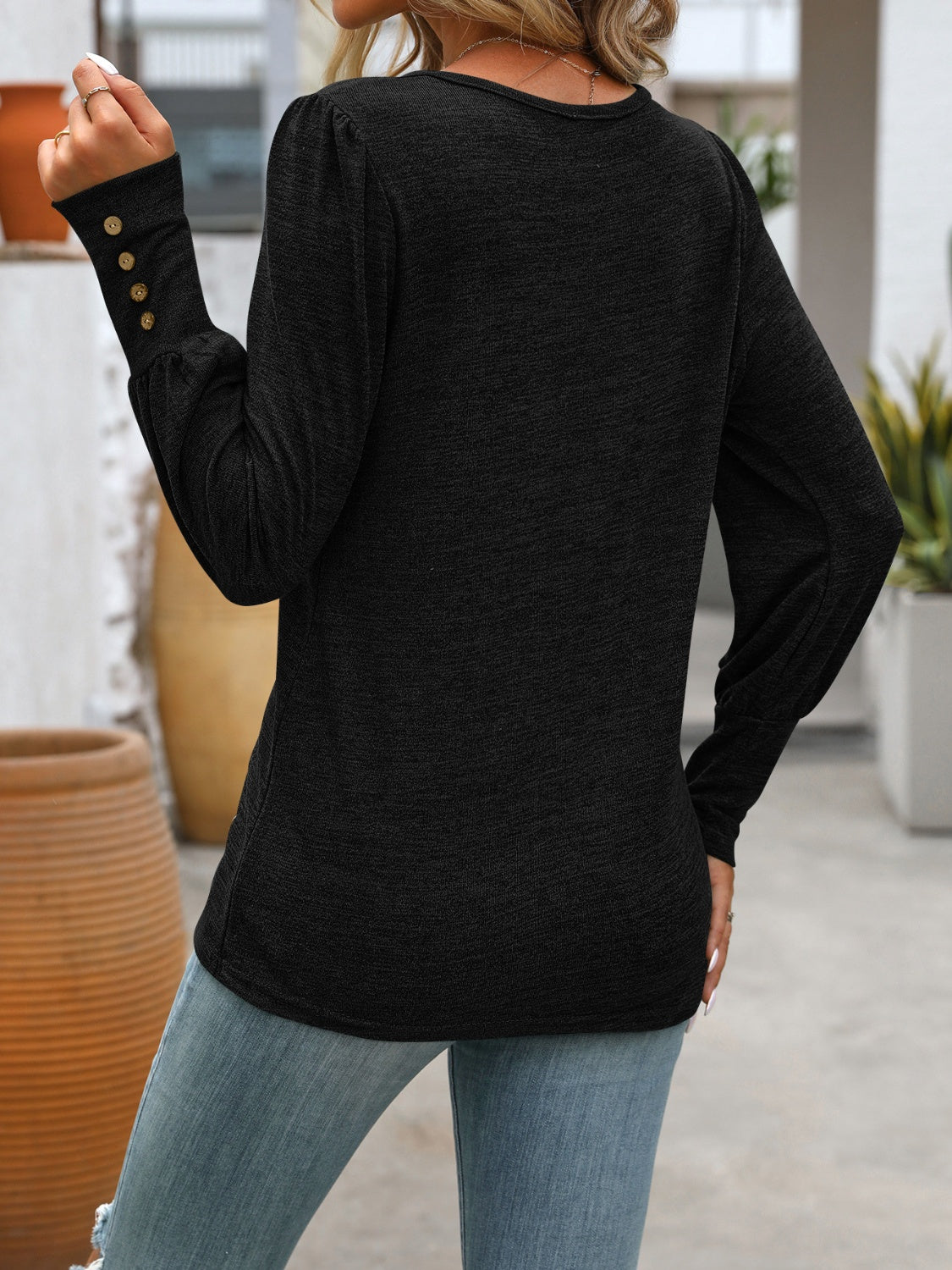 Decorative Button Long Sleeve Top in 5 Colors