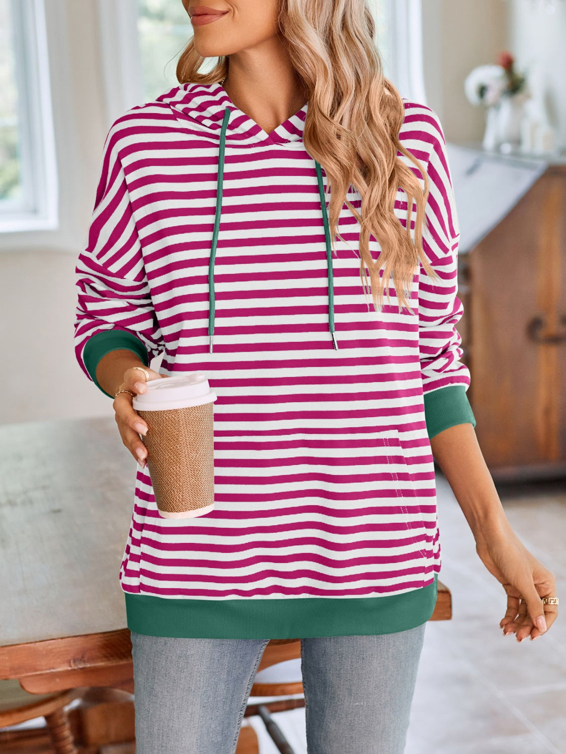 Drawstring Striped Hoodie in 6 Colors