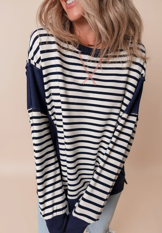 Exposed Seam Striped Sweatshirt