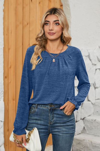 Ruched Flounce Sleeve Top in 7 Colors