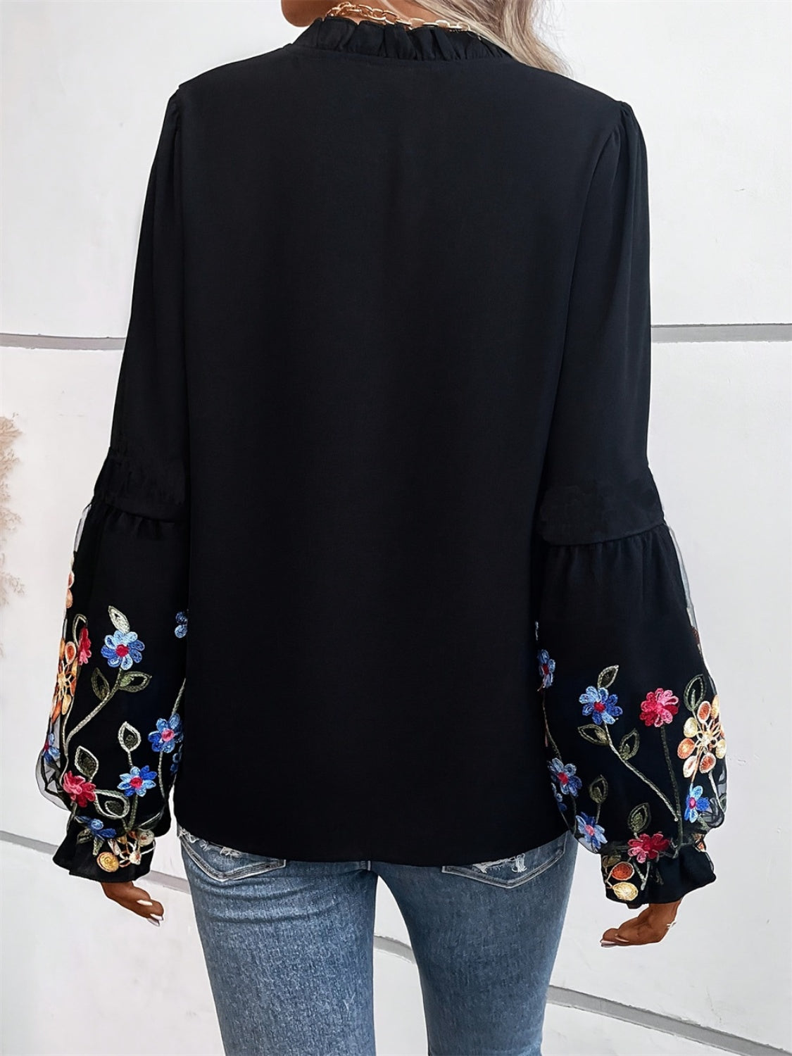 Embroidered Notched Top