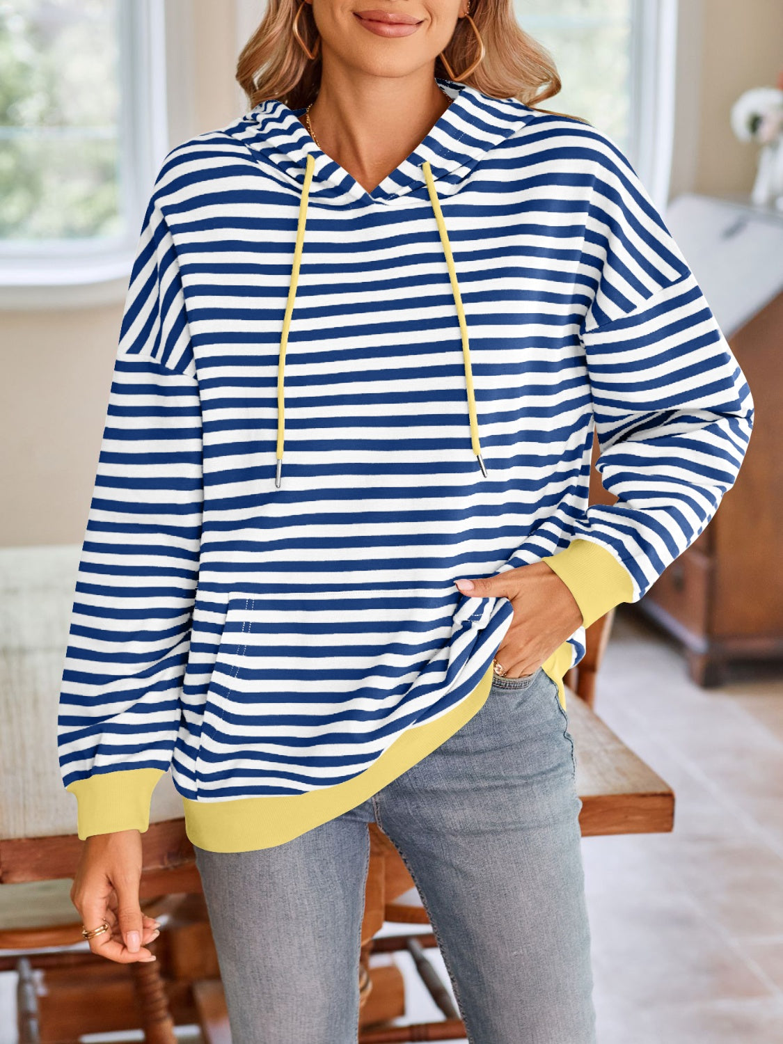 Drawstring Striped Hoodie in 6 Colors