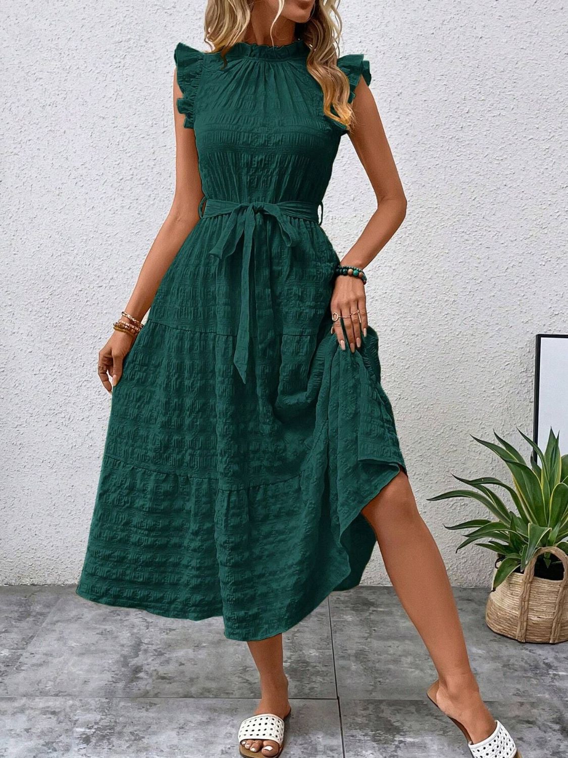 Tied Ruffled Midi Dress in 7 Colors