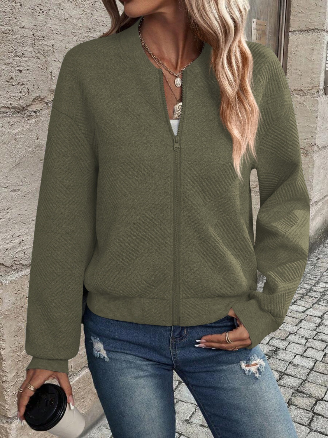 Textured Zip Up Jacket in 5 Colors