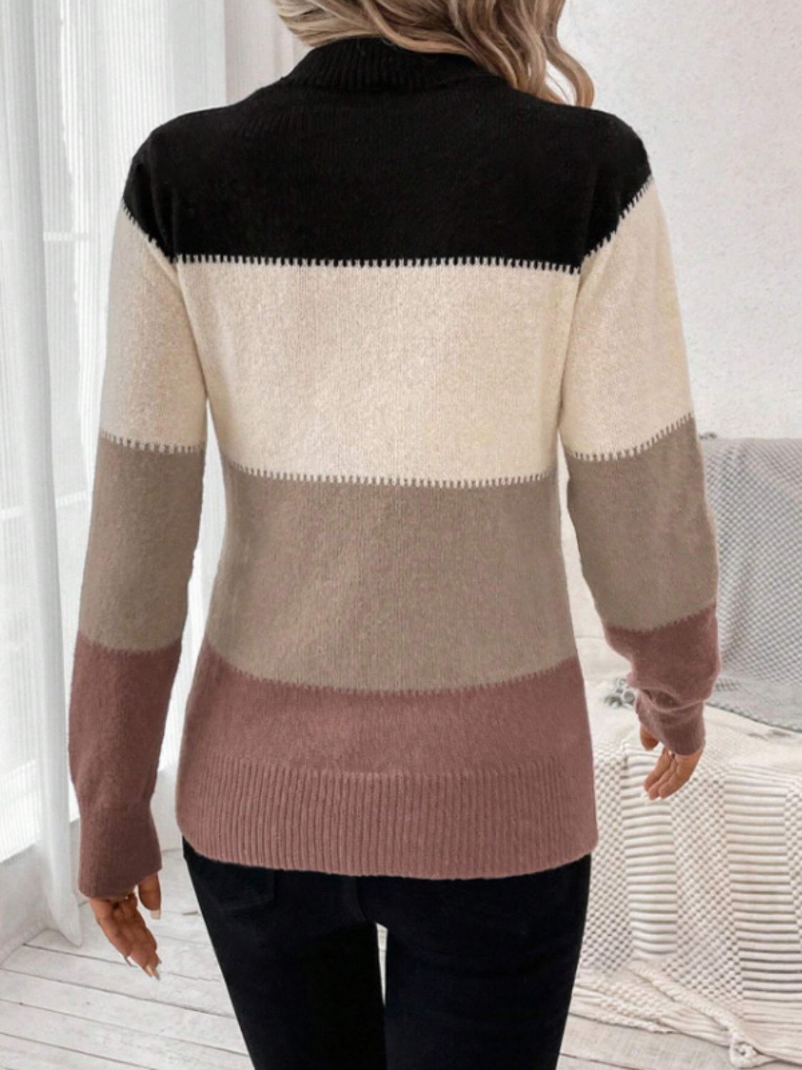 Color Block Mock Neck Sweater in 6 Colors