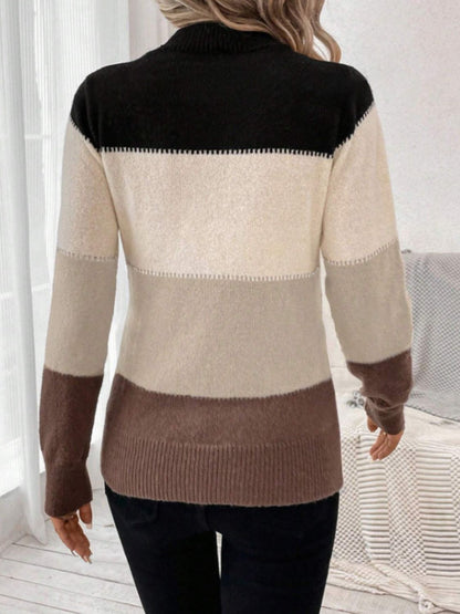 Color Block Mock Neck Sweater in 6 Colors