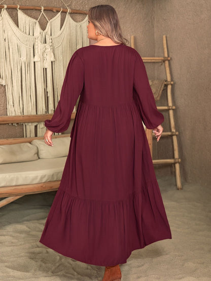 Plus Size Ruffled Long Sleeve Dress in 3 Colors