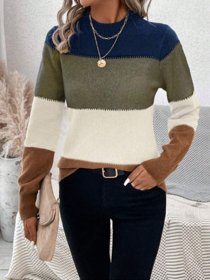 Color Block Mock Neck Sweater in 6 Colors