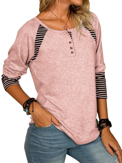 Full Size Striped Quarter Button Top in 6 Colors