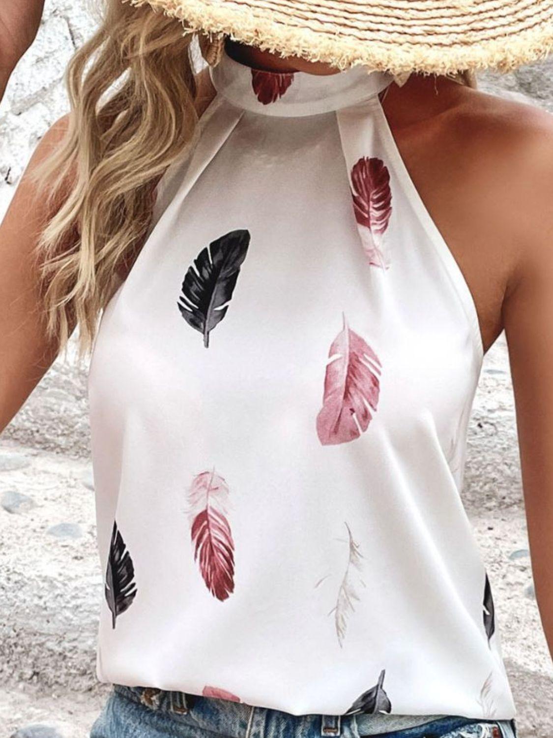 Feather Print Grecian Tank - Olive Ave