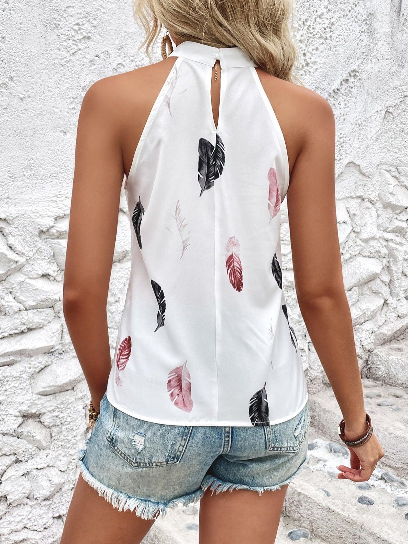 Feather Print Grecian Tank - Olive Ave