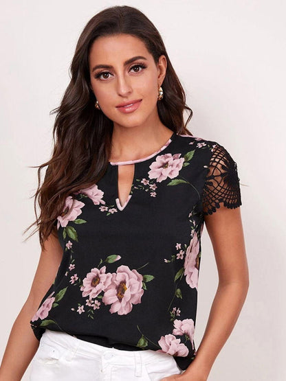 Floral Cutout Blouse - Olive Ave