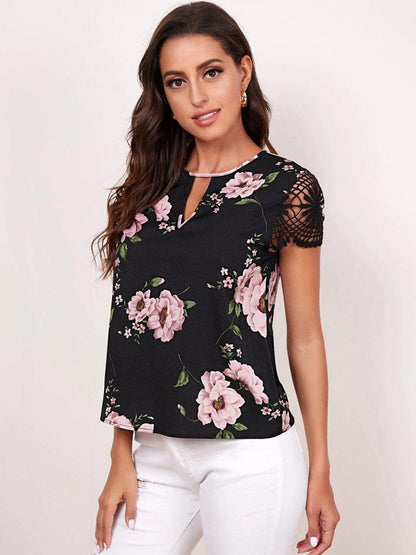 Floral Cutout Blouse - Olive Ave