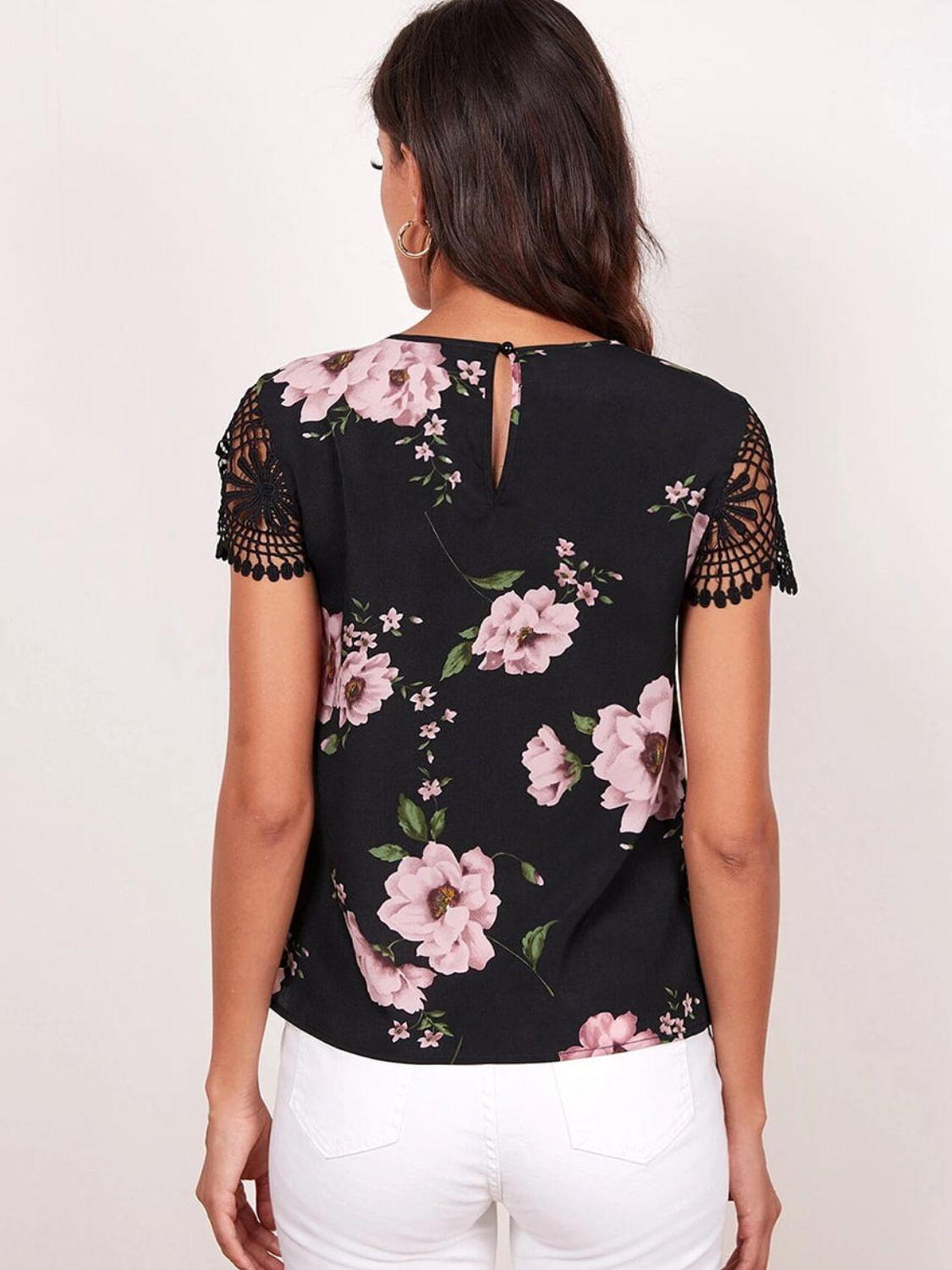 Floral Cutout Blouse - Olive Ave