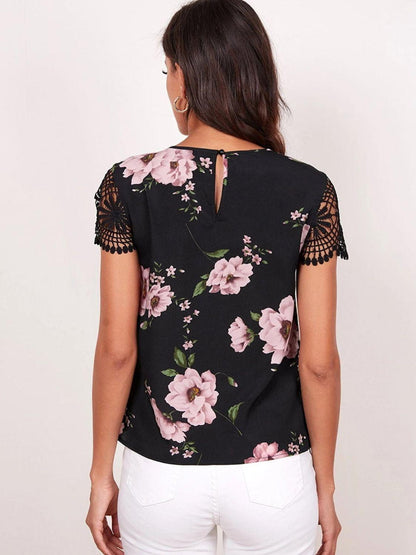 Floral Cutout Blouse - Olive Ave