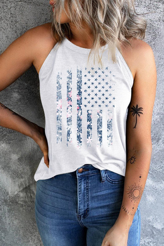 Floral Flag Graphic Grecian Tank - Olive Ave