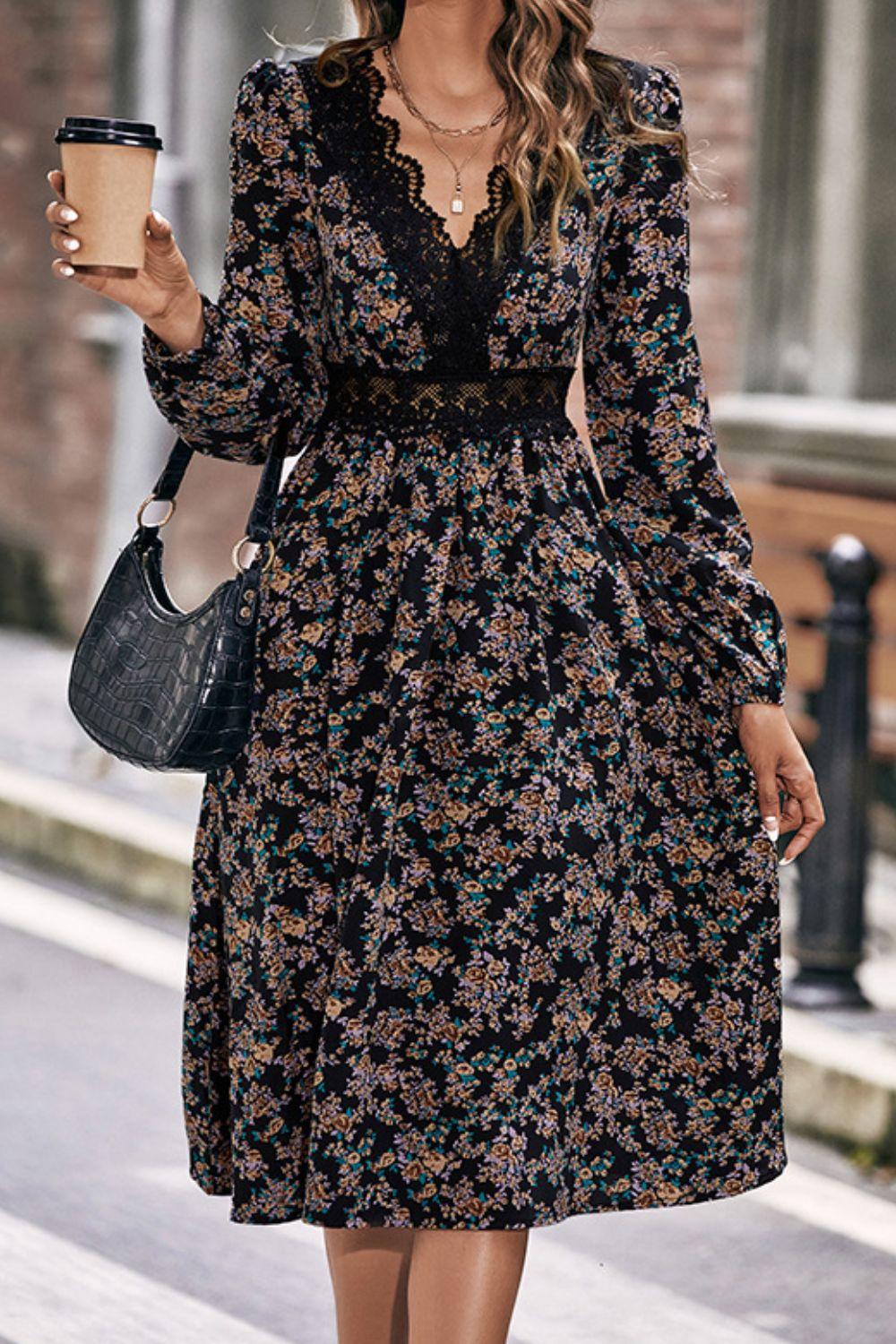 Floral Lace V-Neck Dress - Olive Ave