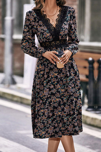 Floral Lace V-Neck Dress - Olive Ave