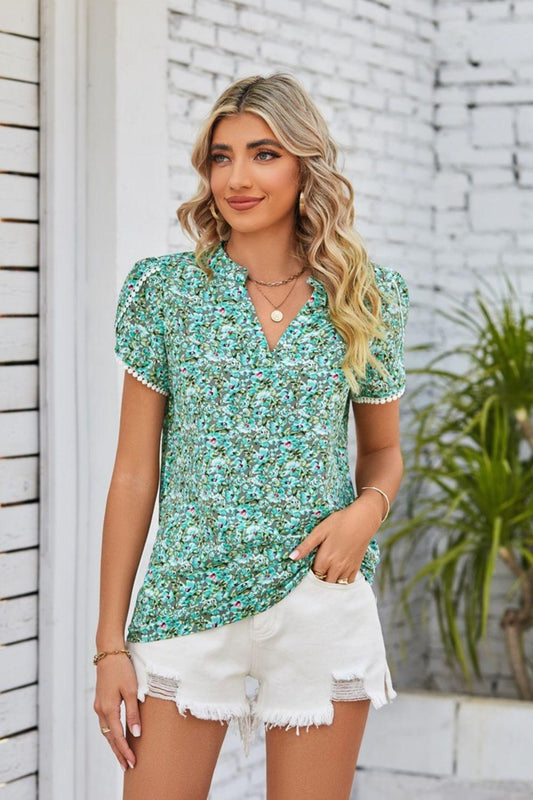 Floral Notched Neck Blouse in 5 Colors - Olive Ave