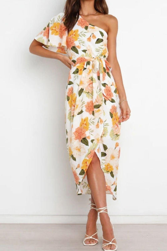 Floral One-Shoulder Tulip Hem Dress - Olive Ave