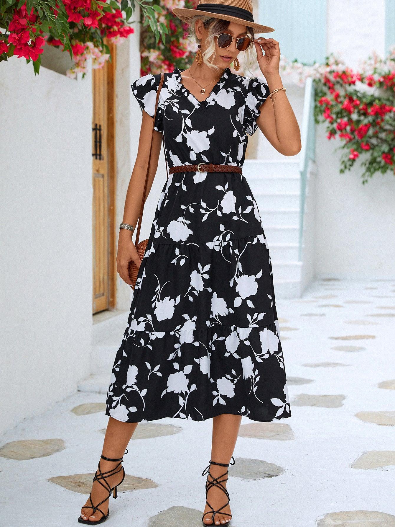 Floral V-Neck Midi Dress - Olive Ave