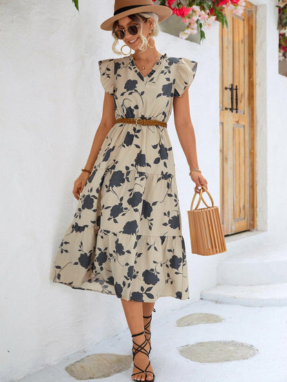 Floral V-Neck Midi Dress - Olive Ave